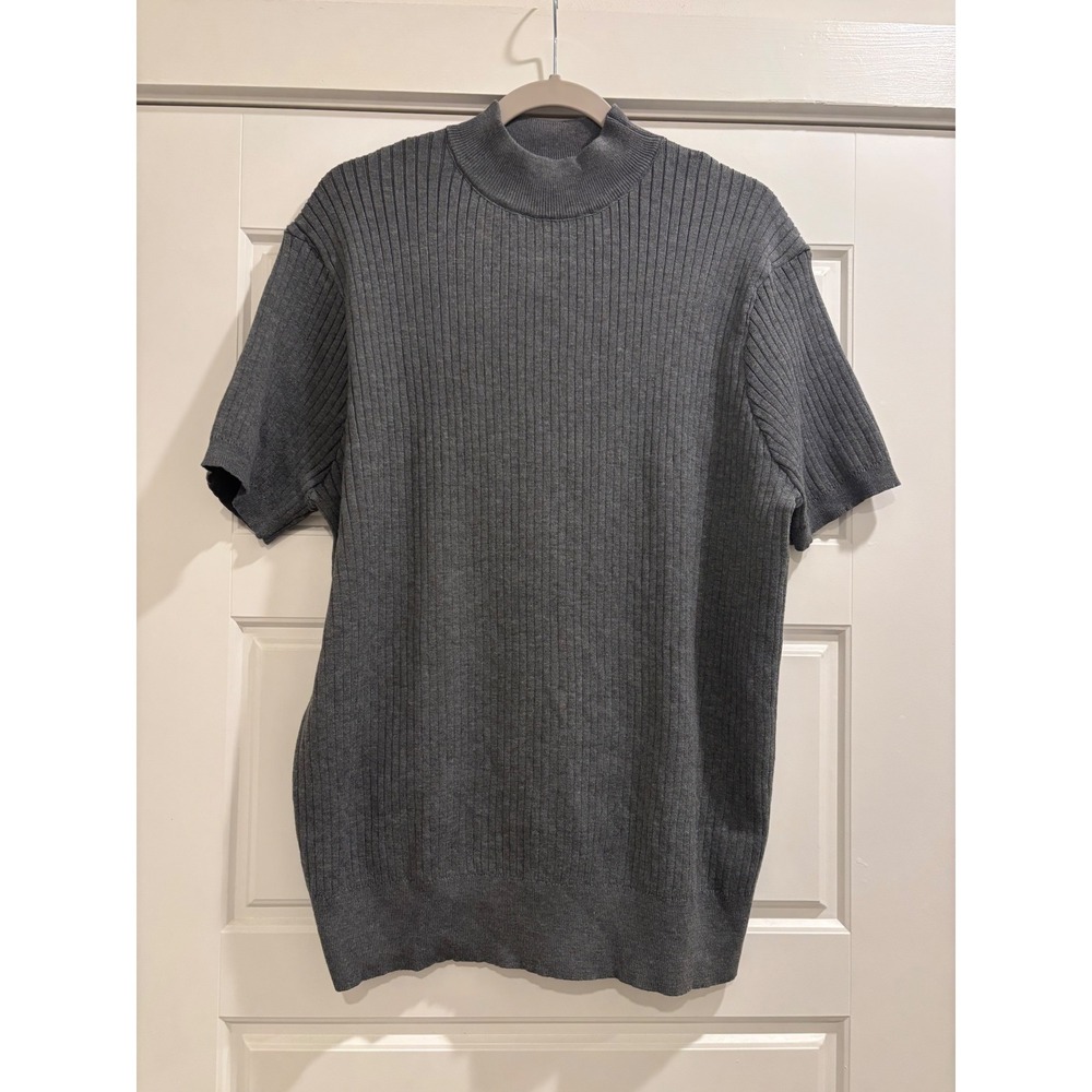 Coofandy Gray Ribbed Mock Neck Short Sleeve Knit Pullover Top Size M NEW